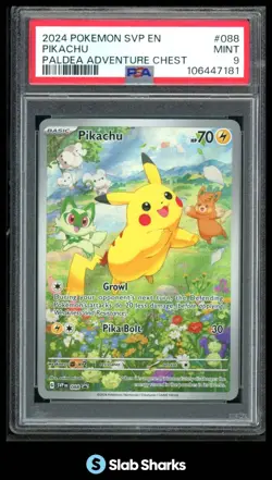 2024 POKEMON BLACK STAR PROMO SVP EN #088 PIKACHU PALDEA ADVENTURE CHEST PSA 9 - Image 1