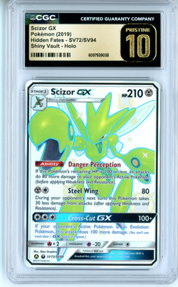 CGC Pristine 10 Pokemon TCG Scizor GX SV72/SV94 Hidden Fates: Shiny Vault Holo - Image 1