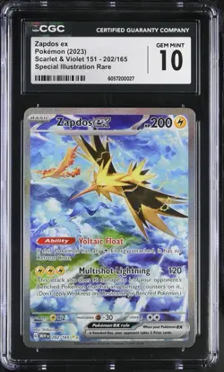 CGC 10 Zapdos ex SIR Pokemon 151 SV 202/165 Special Illustration Rare Card Mew - Image 1