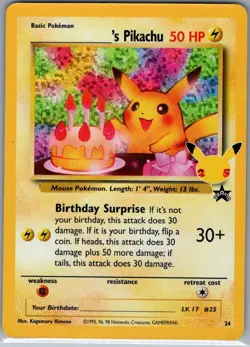 Birthday Pikachu 24 Celebrations: Classic Collection - Pokemon Card - NM - Image 1