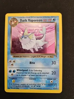 Pokemon Dark Vaporeon Holo Rare 2002 WOTC Legendary Collection 9/110 - Image 1