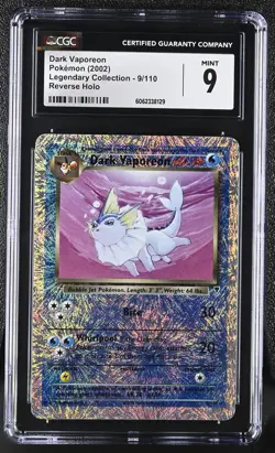 CGC 9 MINT Dark Vaporeon Legendary (Collection) 9/110 Reverse Holo Pokemon Card - Image 1