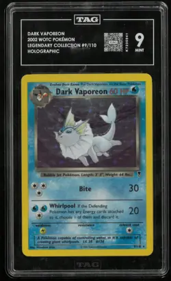 2002 Pokemon Legendary Collection Holo Rare Dark Vaporeon 9/110 TAG 9 - Image 1