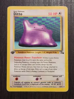 1st Edition Ditto Jungle Rare Pokemon Card DM 18/62 Slight Crease - Image 1
