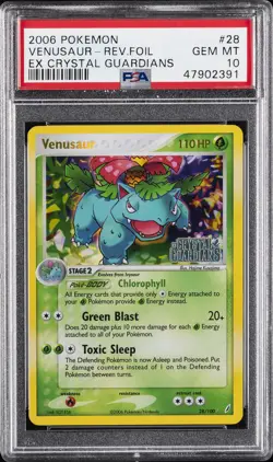 2006 POKEMON EX CRYSTAL GUARDIANS #28 VENUSAUR-REVERSE FOIL PSA 10 - Image 1