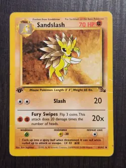 1st Edition Sandslash Fossil Pokemon Card DM 41/62 Uncommon Creased - Image 1