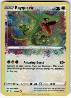 Rayquaza 138/185 SWSH04: Vivid Voltage NM Pokemon Card TCG - Image 1