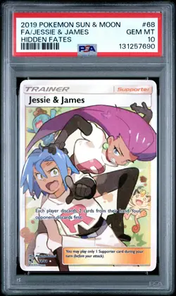 2019 POKEMON SUN & MOON HIDDEN FATES #68 FULL ART/JESSIE & JAMES PSA 10 - Image 1