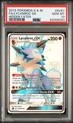2019 POKEMON SUN & MOON HIDDEN FATES #SV67 FULL ART/LYCANROC GX PSA 10 - Image 1