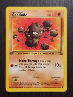1st Edition Geodude Fossil Pokemon Card LP 47/62 Common - Image 1