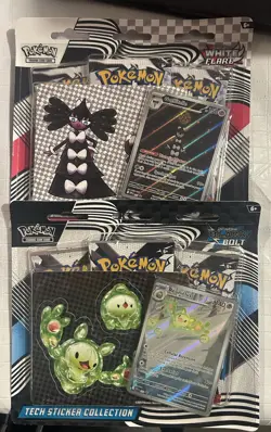 Pokemon Black Bolt and White Flare 3 Pack Tech Sticker Collection Set of 2! New! - Image 1