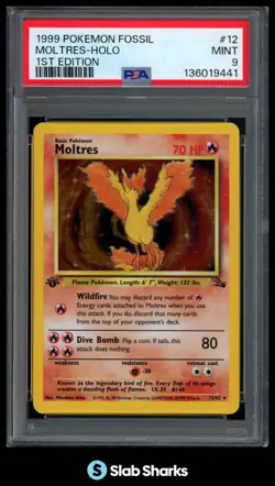 1999 POKEMON FOSSIL 1ST EDITION #12/62 MOLTRES HOLO PSA 9 - Image 1