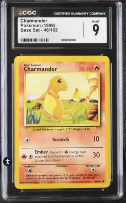 CGC 9 Charmander 46/102 Common - 1999 Base Set - Pokemon TCG - Image 1