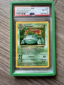 Pokemon Venusaur 015/102 Base Set (Shadowless) Holo PSA 8 NM MT Vintage W Guard - Image 1