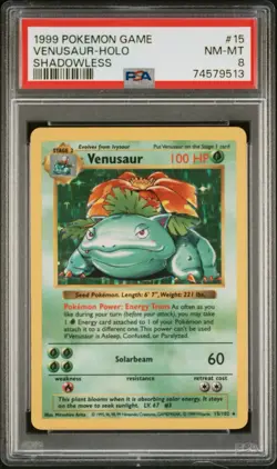 Pokemon Venusaur 015/102 Base Set (Shadowless) Holo PSA 8 NM MT Vintage W Guard - Image 3
