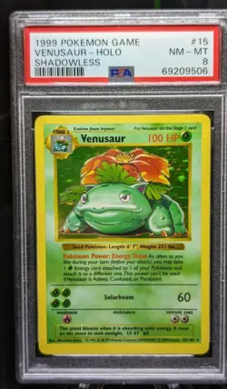 PSA 8 Pokemon Base Set (Shadowless) #015/102 Venusaur Holo Rare - Image 2