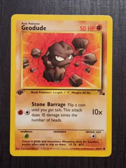 1st Edition Geodude Fossil Pokemon Card LP 47/62 Common #2 - Image 1