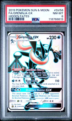 2019 POKEMON SUN & MOON HIDDEN FATES #SV56 FULL ART/GRENINJA GX PSA 8 - Image 1