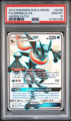 2019 POKEMON SUN & MOON HIDDEN FATES #SV56 FULL ART/GRENINJA GX PSA 10 - Image 1