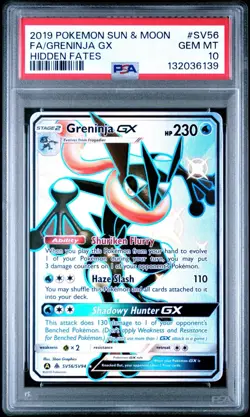 2019 POKEMON SUN & MOON HIDDEN FATES #SV56 FA/GRENINJA GX HIDDEN FATES PSA 10 - Image 1