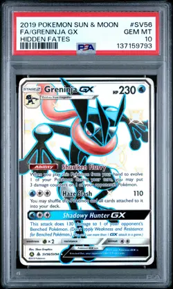 2019 POKEMON SUN & MOON HIDDEN FATES #SV56 FULL ART/GRENINJA GX PSA 10 - Image 1
