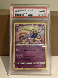 Pokemon TCG Zacian Card Vivid Voltage SWSH Amazing Rare 082/185 PSA 10 Gem Mint - Image 1