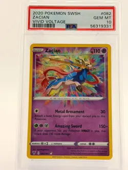 💎PSA 10 GEM MINT 2020 Pokemon Vivid Voltage ZACIAN #082 Amazing Rare Holo - Image 1