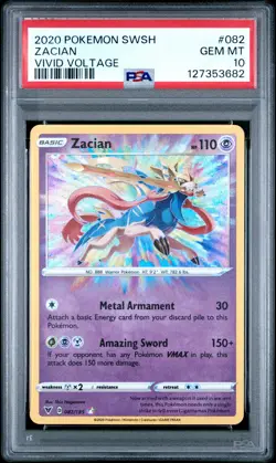 2020 POKEMON SWORD & SHIELD VIVID VOLTAGE #082 ZACIAN PSA 10 - Image 1