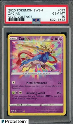 2020 Pokemon SWSH Vivid Voltage #082 Zacian PSA 10 GEM MINT - Image 1