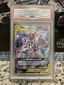 Mewtwo & Mew GX Tag Team SM191 Pokemon Black Star Promo - PSA 10 Gem Mint - Image 2