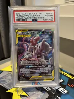 Mewtwo & Mew GX TAG TEAM PSA 10 Gem Mint SM191 Sun & Moon Black Star Promo - Image 1