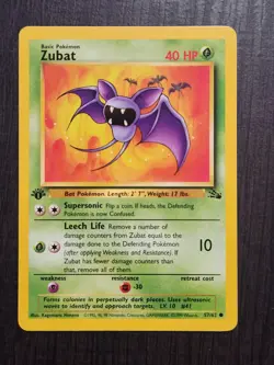 1st Edition Zubat Fossil Pokemon Card LP 57/62 Common - Image 1