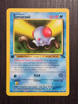 1st Edition Tentacool Fossil Pokemon Card LP 56/62 Common - Image 1