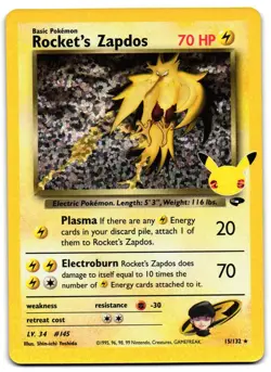 Rocket's Zapdos 15/132 - Celebrations: Classic Collection Pokemon TCG Holo - NM - Image 1