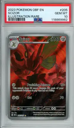 Pokemon 2023 Scizor 205/197 Illustration Rare Obsidian Flames GEM MINT PSA 10 - Image 1