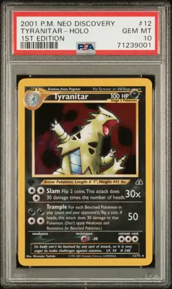 2001 POKEMON NEO DISCOVERY 1ST EDITION #12 TYRANITAR-HOLO PSA 10 - MOUTH SWIRL! - Image 2