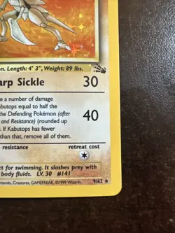 Kabutops 9/62 Holo Rare BINDER DENT Pokemon TCG Fossil WOTC BINDER DENT - Image 4
