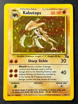 Kabutops 9/62 Fossil Holo Rare - WOTC Pokemon Card Near Mint - - Image 1