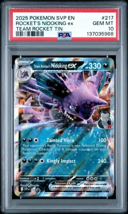 2025 POKEMON SVP TEAM ROCKET TIN PROMO #217 TEAM ROCKET'S NIDOKING EX PSA 10 - Image 1