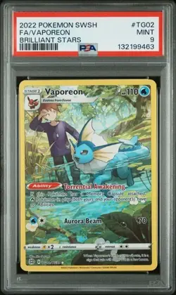 PSA 9 Vaporeon TG02/TG30 Swsh09: Brilliant Stars Trainer Gallery Holo Pokemon - Image 1
