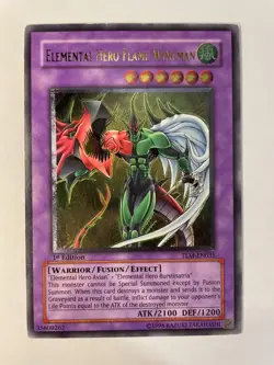 Yugioh Elemental Hero Flame Wingman TLM-EN035 Ultimate Rare 1st Edition - Image 2