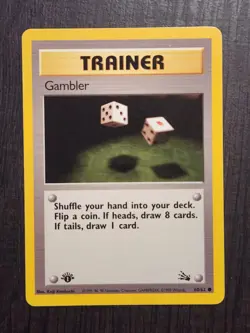 1st Edition Gambler Fossil Pokemon Card LP 60/62 Common - Image 1