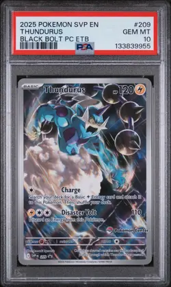 2025 POKEMON SVP BLACK BOLT POKEMON CENTER ETB PROMO #209 THUNDURUS PSA 10 - Image 1