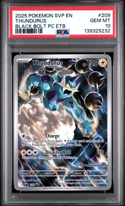 2025 POKEMON SVP BLACK BOLT POKEMON CENTER ETB PROMO #209 THUNDURUS PSA 10 - Image 1