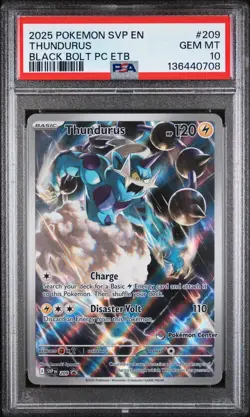 2025 POKEMON SVP BLACK BOLT POKEMON CENTER ETB PROMO #209 THUNDURUS PSA 10 - Image 1