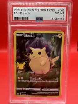 2021 Pokemon Celebrations Pikachu Full Art Holo PSA 8 Mint 005/025 - Image 1