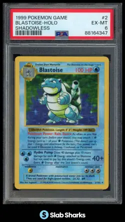 1999 POKEMON SET SHADOWLESS #2/102 BLASTOISE HOLO PSA 6 - Image 1