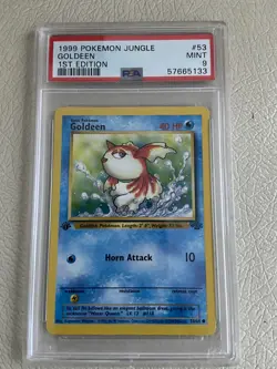 1999 Pokemon Jungle WOTC 53/64 Goldeen 1st Edition PSA 9 Mint - Image 1