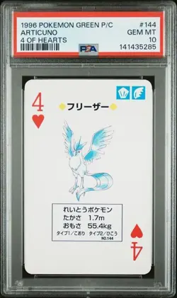 1996 POKEMON GREEN VERSION PLAYING CARDS #144 ARTICUNO 4 OF HEARTS PSA 10 - Image 1