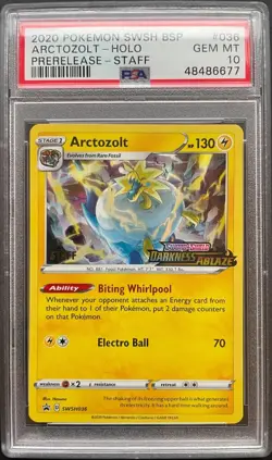 Pokemon Arctozolt Pre-release Staff Darkness Ablaze Stamped Promo SWSH036 PSA 10 - Image 1
